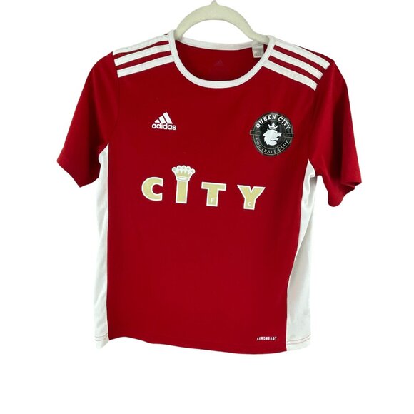 Adidas Youth Aeroready Open City Football Jersey 11-12Y Red White Short Sleeve - Picture 1 of 7
